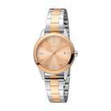 ESPRIT Women's Two Tone Silver and Rose Gold Color Watch with Rose Gold Dial and Date Function