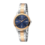 ESPRIT Women's Two Tone Silver and Rose Gold Color Watch with Dark Blue Dial and Metal Bracelet