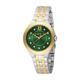 ESPRIT Women's Two Tone Silver & Gold Watch with Dark Green Dial and Metal Bracelet