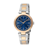 ESPRIT Women's Two Tone Silver & Rose Gold Color Watch with Dark Blue Dial and Metal Bracelet