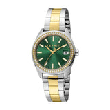 ESPRIT Women's Two Tone Silver & Gold Watch with Dark Green Dial and Date Display