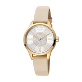 ESPRIT Women's Glitter Dial Gold Watch with Beige Leather Strap