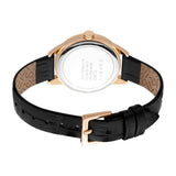 ESPRIT Women's Watch, Rose Gold Color Case, Silver & Silver Glitter Dial, Black Leather Strap