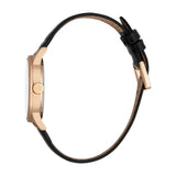 ESPRIT Women's Watch, Rose Gold Color Case, Silver & Silver Glitter Dial, Black Leather Strap