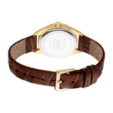 ESPRIT Women's Gold Color Case Watch with Silver Dial and Dark Brown Leather Strap