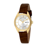 ESPRIT Women's Gold Color Case Watch with Silver Dial and Dark Brown Leather Strap