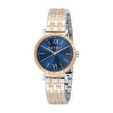 ESPRIT Women Watch, Two Tone Silver & Rose Gold Color Case & Metal Bracelet, Dark Blue Dial, 3 Hands, 5 ATM