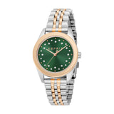 ESPRIT Women's Two Tone Silver & Rose Gold Color Watch with Dark Green Dial and Metal Bracelet