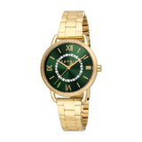 ESPRIT Women's Watch Gold Color Case Dark Green Dial Gold Color Metal Bracelet