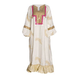 Fahm Women's Off-white/Purple Dress, Free Size
