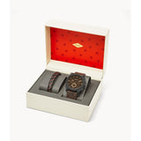 Fossil Machine Men's Chronograph Dark Brown Leather Watch and Bracelet Box Set