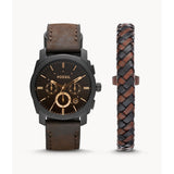 Fossil Machine Men's Chronograph Dark Brown Leather Watch and Bracelet Box Set