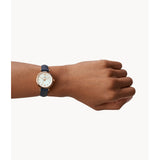 Fossil Carlie Women's Mini Three-Hand Navy Leather Watch