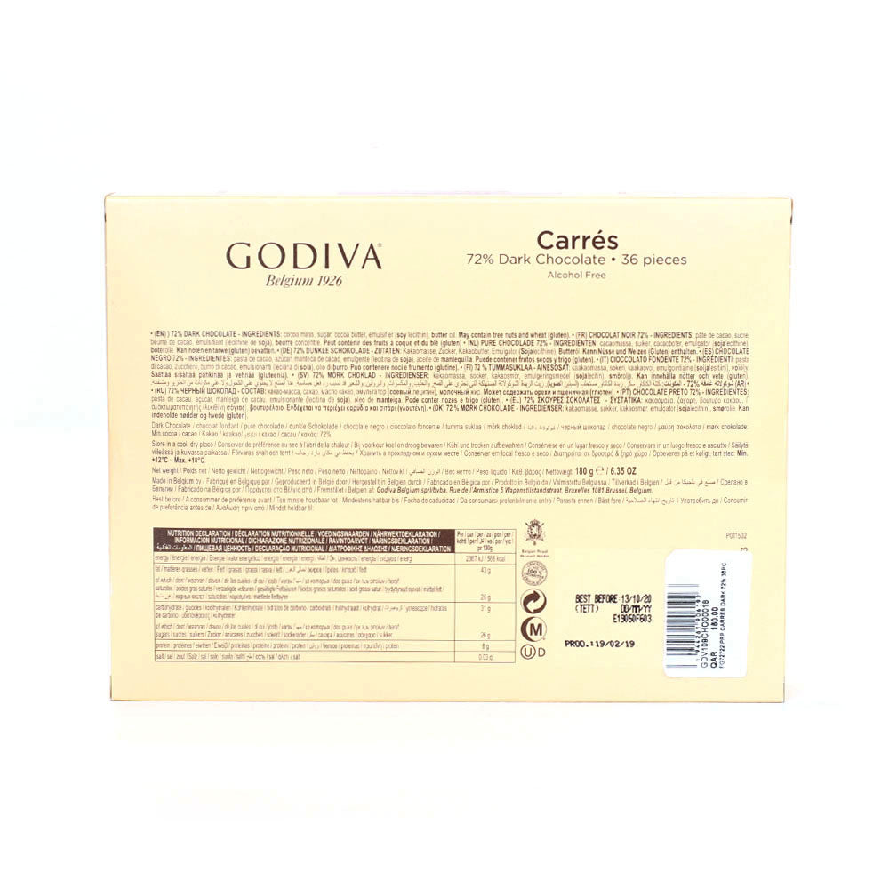 Godiva Carrés Dark 72% 36 pieces | Chocolates | Chocolates & Biscuits | EID2023 | Gourmet Godiva Carrés Dark 72% 36 pieces | Chocolates | Chocolates & Biscuits | EID2023 | Gourmet