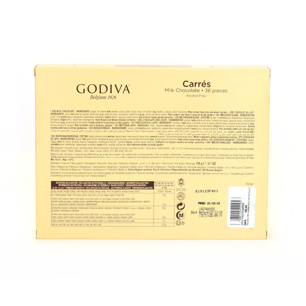 Godiva Carrés Milk 36 Pieces | Chocolates | Chocolates & Biscuits | Gourmet Godiva Carrés Milk 36 Pieces | Chocolates | Chocolates & Biscuits | Gourmet