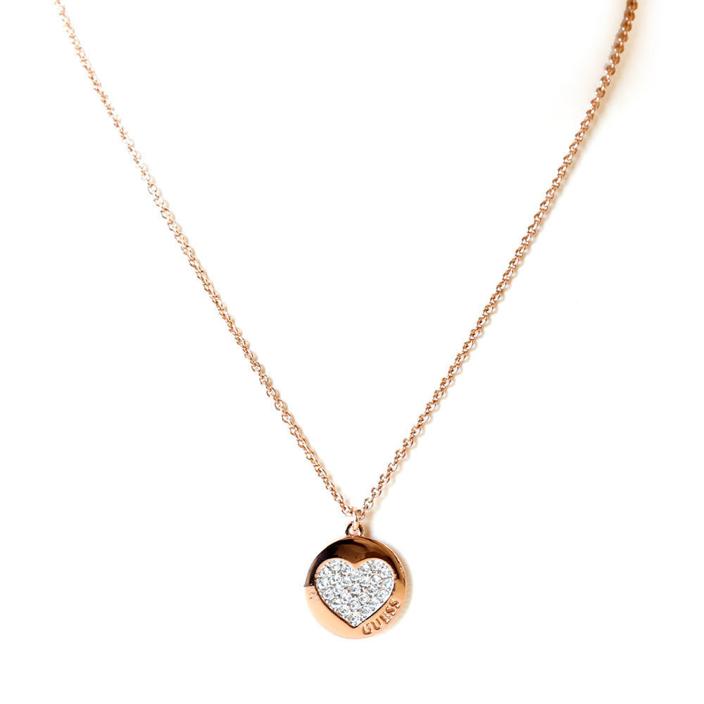 GuessÂ Necklace Ip Rosegold With Stone & Heart Pendant Design
