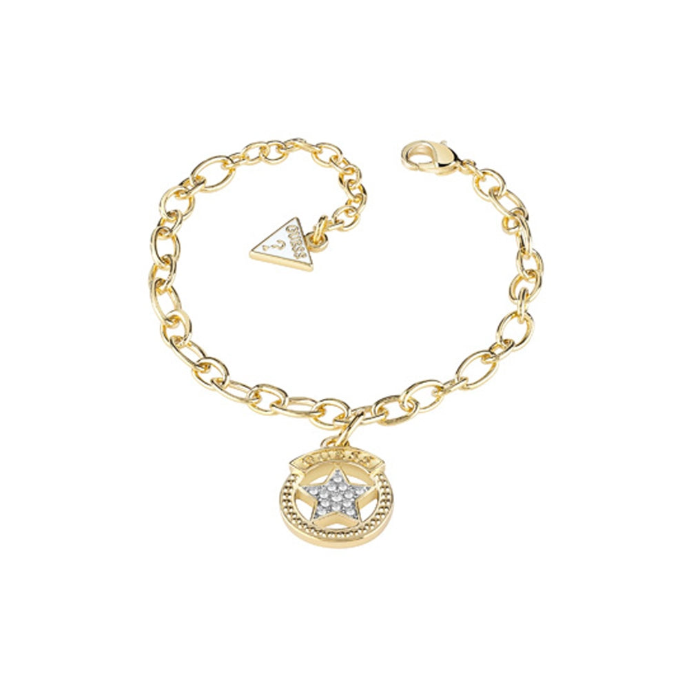 GuessÂ Bracelet Ip Gold With Stone & Star Design On Charm