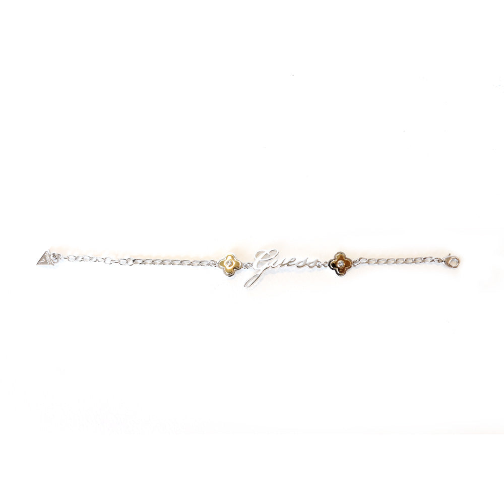 GuessÂ Bracelet Silver ColorÂ With Ip Gold Flower Design