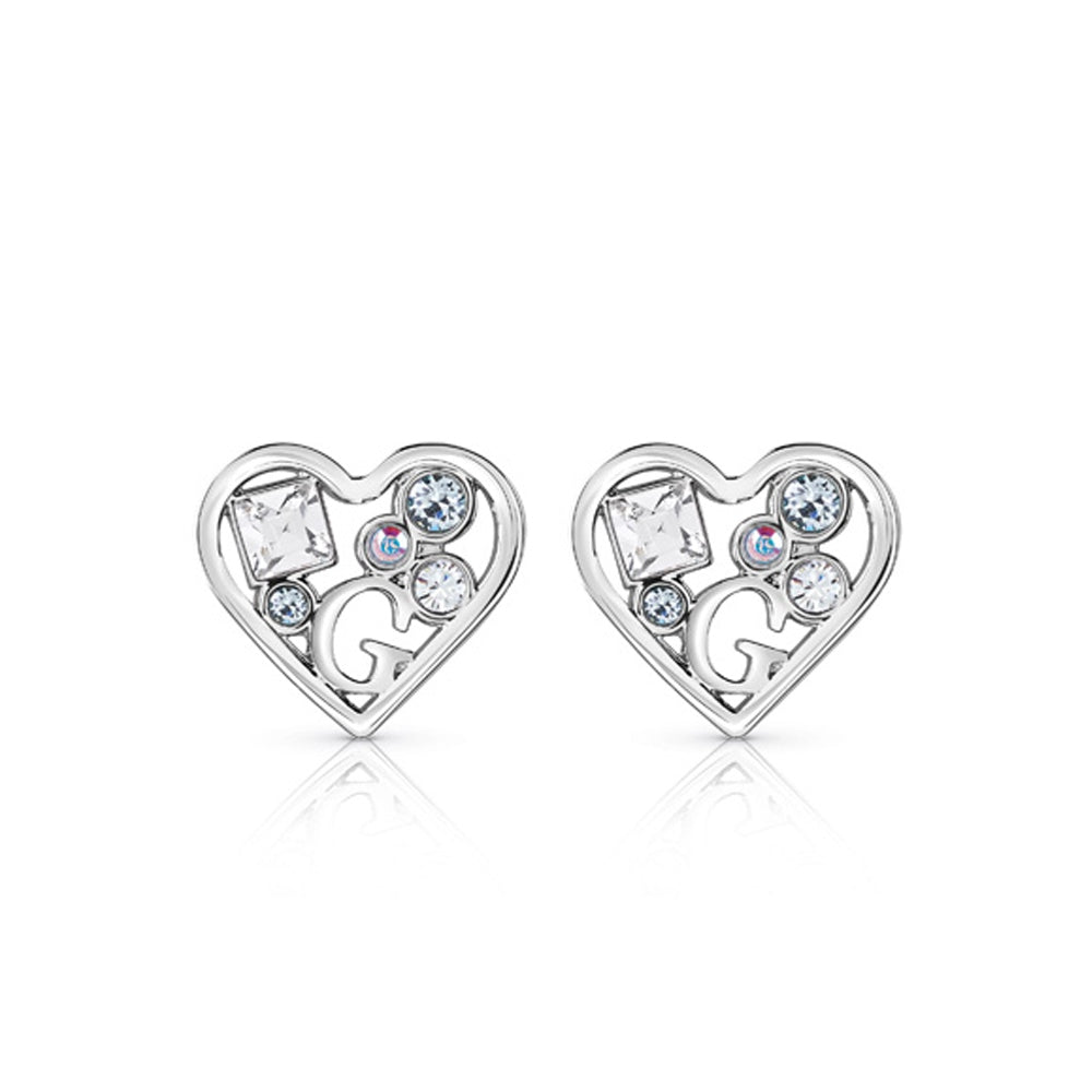 Guess Earrings Silver Color Light Azore With Heart Studs