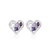 Guess Earring Silver Color & Violet With Crystal Heart Studs Design