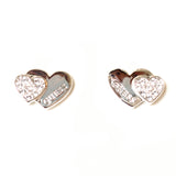 Guess Earring Silver Color & Double Heart Studs With Crystal