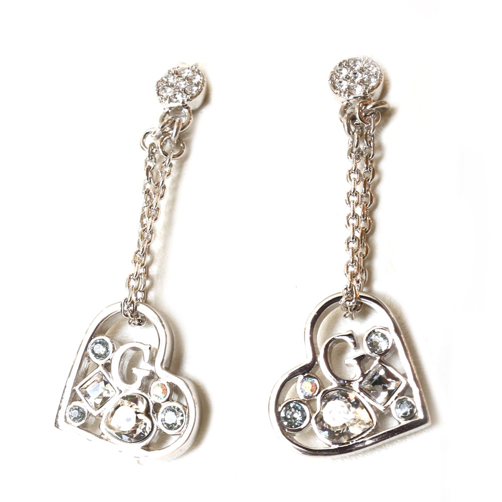 Guess Earring Silver Color Framed Heart With Crystal Charm