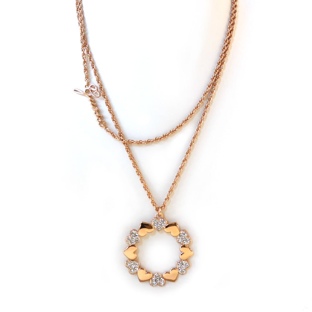 Guess Necklace Long Ip Rosegold Chain With Circle Pendant In The Shape Of Smooth HeartsÂ With Stone