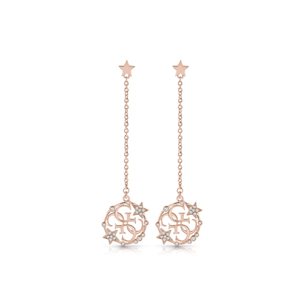 GuessÂ Earring Ip Rosegold With Circle & Stars Pendant Design