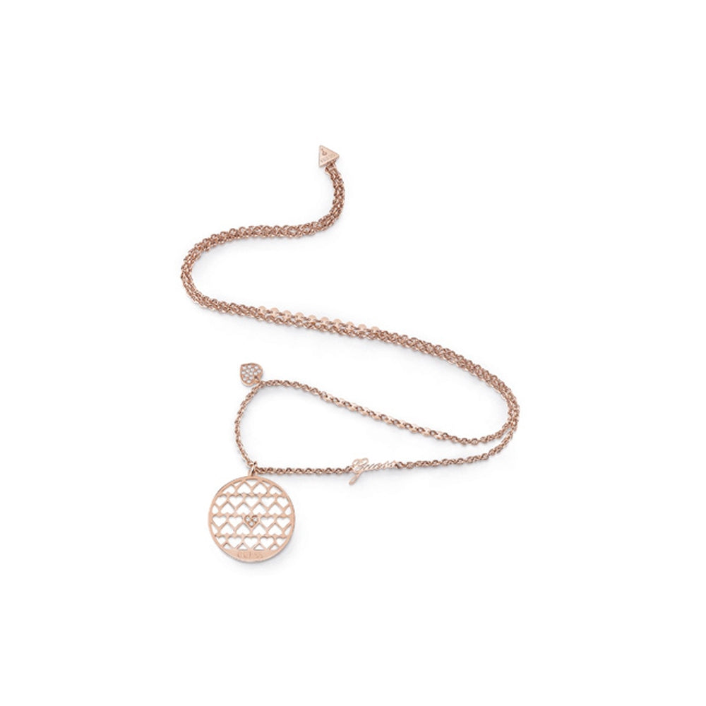 GuessÂ¬â€ Necklace Ip Rosegold With Heart Pattern Disc Design