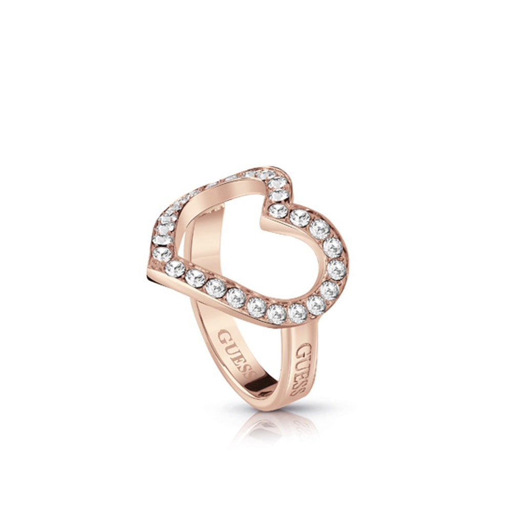 Guess Ring Ip Rosegold With Stone Heart Frame Design Size 7.75