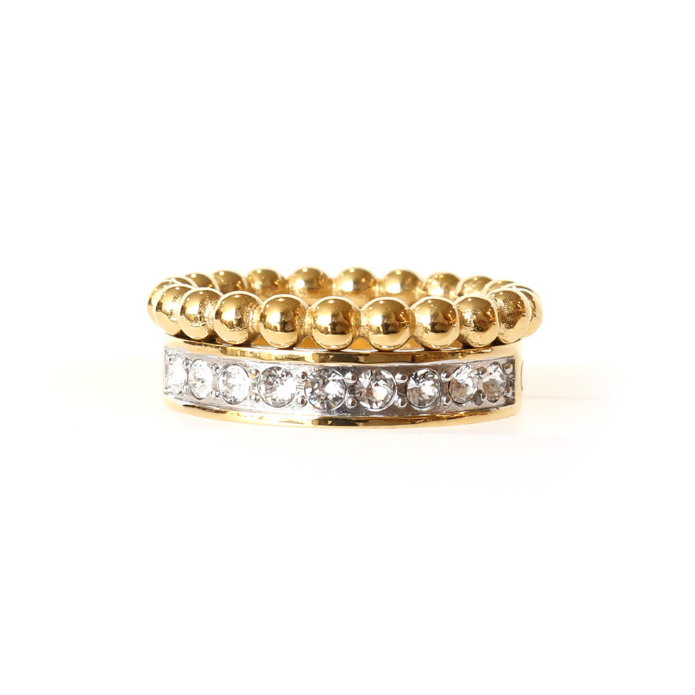 Guess Ring Ip Gold Two-Rows With Stone & Rows Of Beads Design Size 7.75