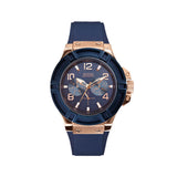 Guess Watch Rigor Collection With Ip Rose Gold Case & Sun Blue Dial