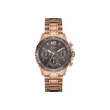 ساعة جيس نسائية كرونوغراف باللون الذهبي وردي بميناء سوداء و سوار معدني