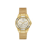 Guess Ladies Watch IP Gold White Dial With Leather Strap