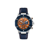 Gc Men's Chronograph Watch With Orange Dial & Blue Leather Strap