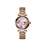 ساعة جي سي نسائية  مع اطار بنفسجي و مينا صدفية