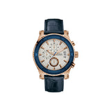 Guess Men's IP Gold Chronograph Watch With White Dial & Blue Leather Strap