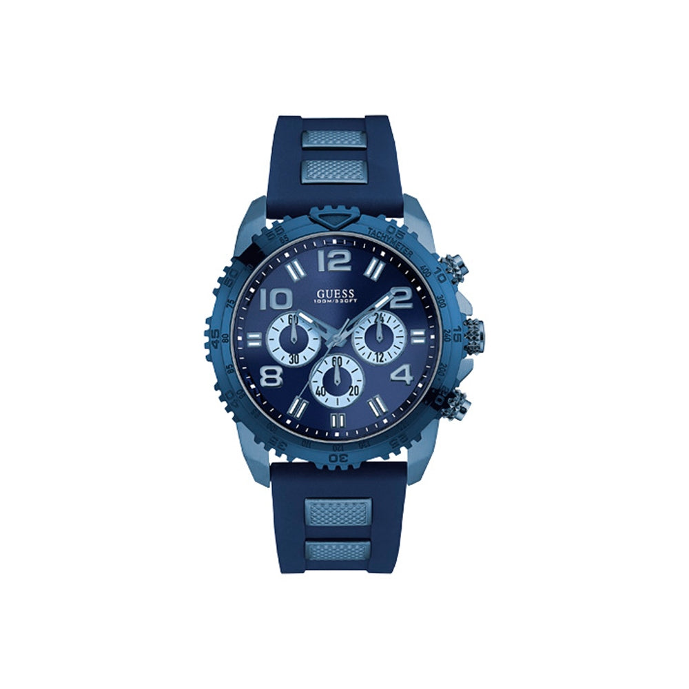 Guess Men'S Chronograph Watch With Sun Blue Dial & Blue Silicon Strap