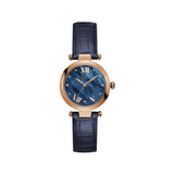 Gc Ladies 32 Mm Watch With Mother Of Pearl Dial & Dark Blue Leather Strap