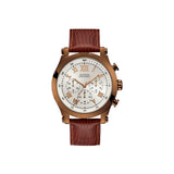 Guess Men's Chronograph Watch White Dial With Brown Leather Strap