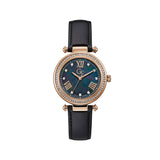 Gc Ladies Watch With Ip Rose Gold Case Mother Of Pearl Dial & Black Leather Strap