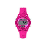 Guess Digital Watch Magenta Case With Magenta Digital Dial And Magenta Guess Logo Silicone Strap