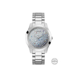 Guess Ladies Watch Full Silver Plated Case & Bracelet With White To Silver Color Swarovski Crytals Dial