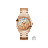 Guess Ladies Watch Full Rosegold Plated Case & Bracelet With White To Rosegold Color Swarovski Crytals Dial