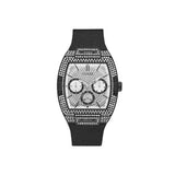 Guess Men's Watch Black Plated Case With Silver Glittery Dial / Day Date & 24 Hours Sub Dial