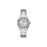 Guess Ladies Quartz Watch Full Silver Plated Steel Case & Bracelet With Silver Sun Ray Dial