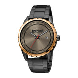 Just Cavalli Men Watch, Two Tone Rose Gold & Black Color Case, Light Grey Dial, Black Color Stainless Steel Metal Bracelet