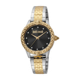 Just Cavalli Women Watch, Two Tone Silver & Gold Color Case, Black Dial, Two Tone Silver & Gold Color Stainless Steel Metal Bracelet
