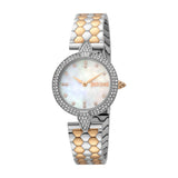 Just Cavalli Women Watch, Silver Color Case, White Mop Dial, Two Tone Silver & Rose Gold Color Stainless Steel Metal Bracelet