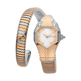 Just Cavalli Women Watch, Two Tone Silver & Rose Gold Color Case, White Mop Dial, Two Tone Silver & Rose Gold Color Stainless Steel Metal Bracelet